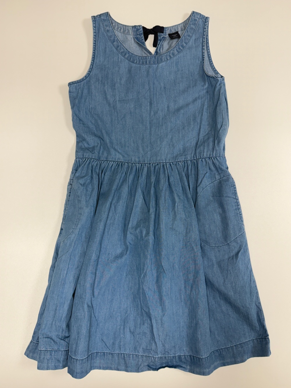 GapKids Chambray Denim Dress Keyhole Back Bow Girls Size XXL